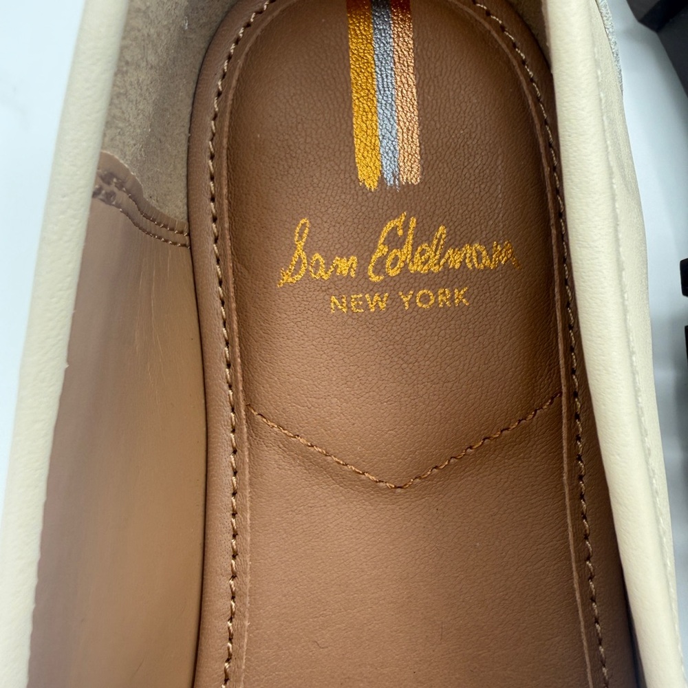 Sam Edelman Shoes Laura Women 8.5 Gold Horse Bit Modern Ivory Classic Loafers - Picture 6 of 10